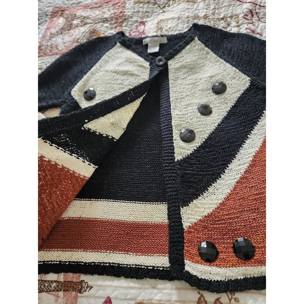 WD-NY Womens Knit Cardigan 3/4 Sleeve Single Button Closure Cotton Blend Black S